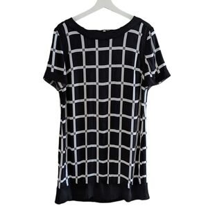 Michael Kors Women's Black White Buffalo Check Plaid Knee Length Dress Size 14 L